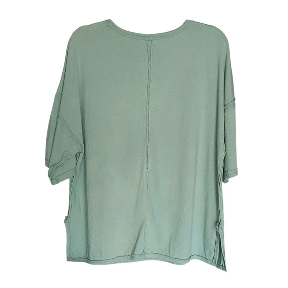 Easel Pocket Tee Green Cotton Oversized Womens Size Small Drop Shoulder Top - Picture 2 of 8